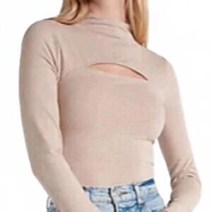 Express Body Contour Mock Neck Cutout Bodysuit Lg Long Sleeve Neutral Layer S
